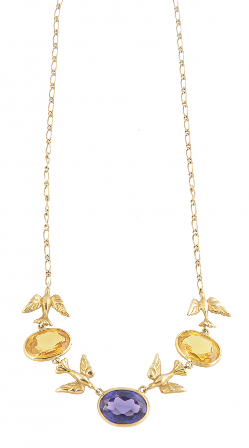 Gargantilla de pp. S. XX con amatista y dos citrinos articu