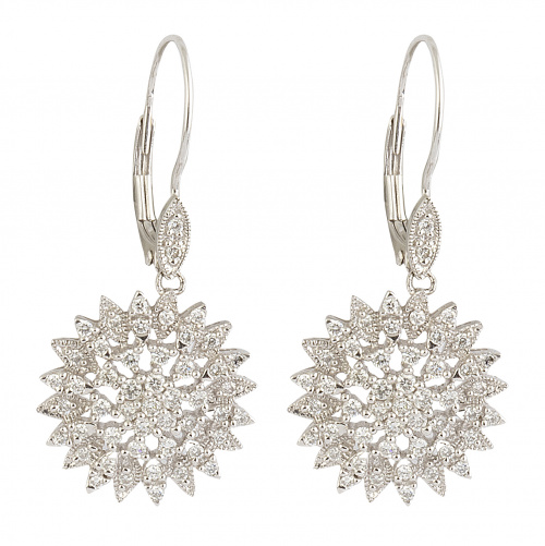 Pendientes largos con rosetón de brillantes colgante a modo