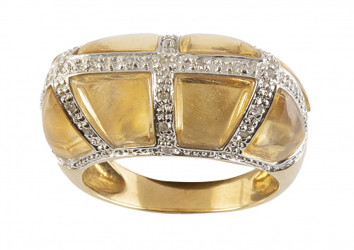 Sortija de citrinos calibrados entre celosía de brillantes,