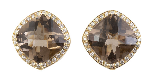 Pendientes con cuarzos fumés cuadrangulares facetados orlad