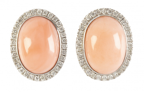  Pendientes ovales con cabuchones de coral piel de ángel or