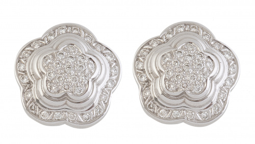 Pendientes flor de brillantes, con pavé central y marco lob