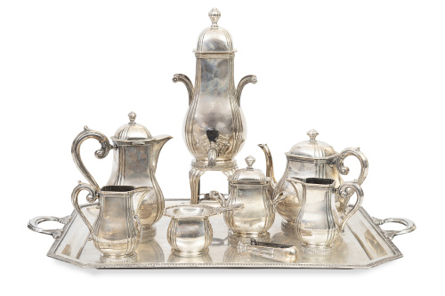Juego de café y té de plata de estilo Luis XIV, ley 916. Co
