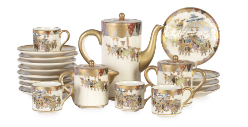 Juego de té de cerámica esmaltada de estilo Satsuma.Japón