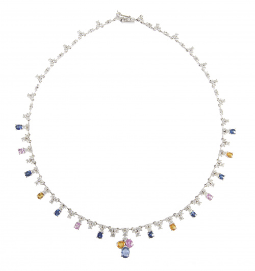 Conjunto de collar y pulsera de brillantes combinados con z