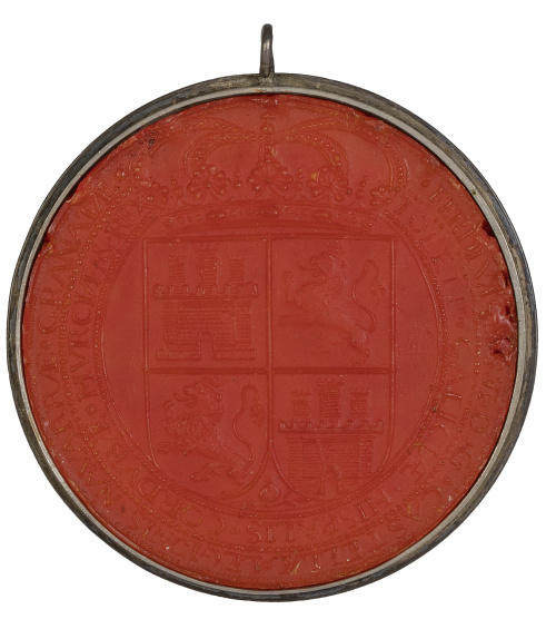 Sello de lacre con el escudo de Fernando VI en caja de plat