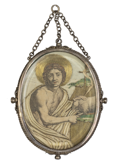 San Juan con el cordero Divino y una SantaMedalla devocio