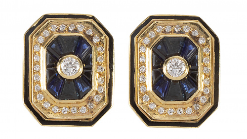 Pendientes de zafiros y brillantes con diseño de rectángulo