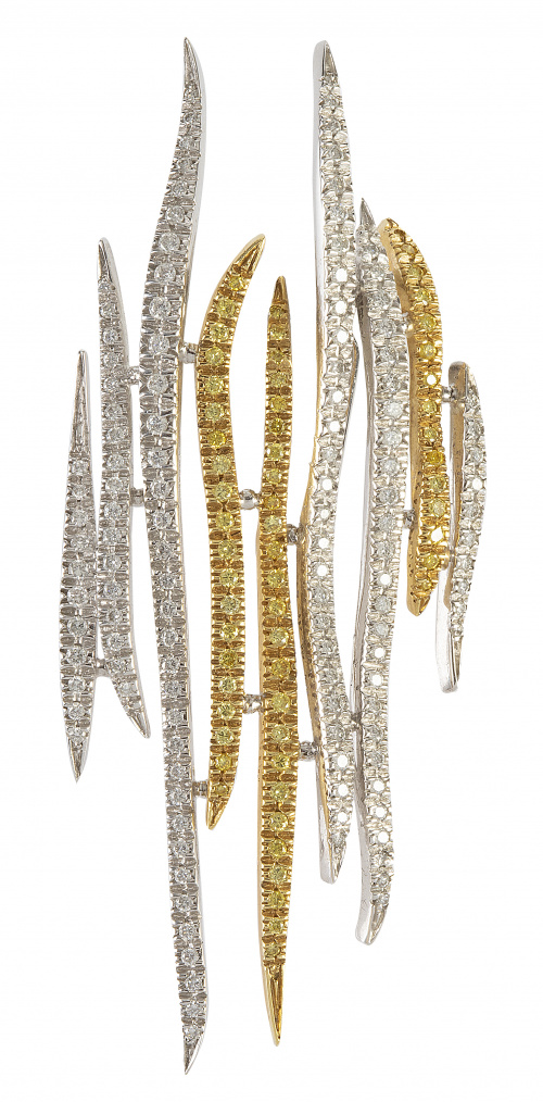 Broche de bandas onduladas de brillantes blancos y yellow, 