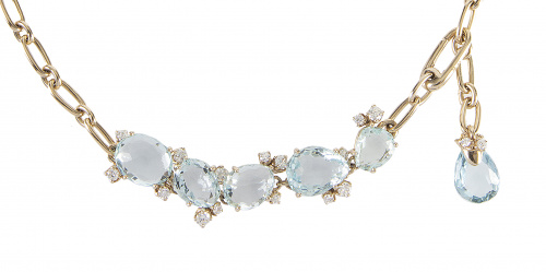 Collar POMELLATO de aguamarinas de talla oval en damero y b