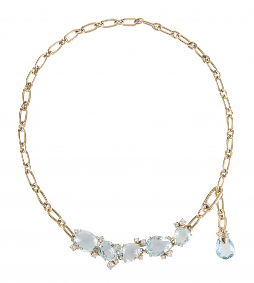 Collar POMELLATO de aguamarinas de talla oval en damero y b