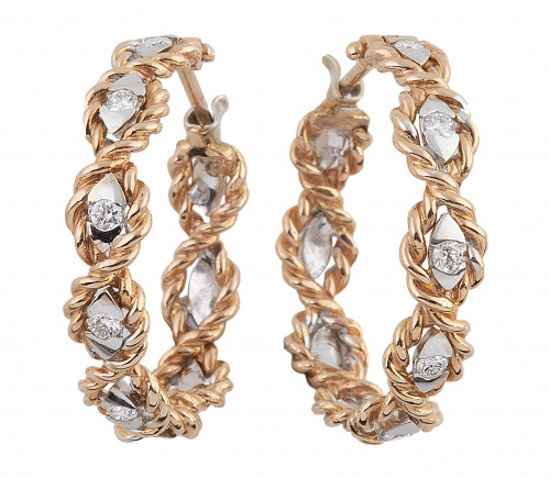 Pendientes criollas de cordoncillo entrelazado de oro rosa 