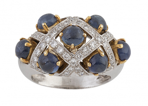 Sortija de zafiros y brillantes con diseño de retícula de b