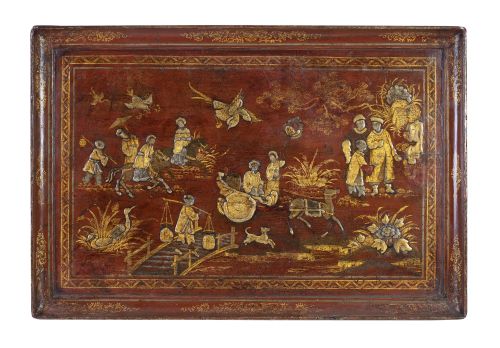 Bandeja Jorge III de madera lacada en rojo decorada con chi