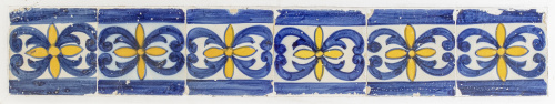 Panel de seis azulejos de cerámica esmaltada en azul, blanc