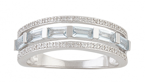 Sortija con seis aguamarinas talla baguette, entre líneas d