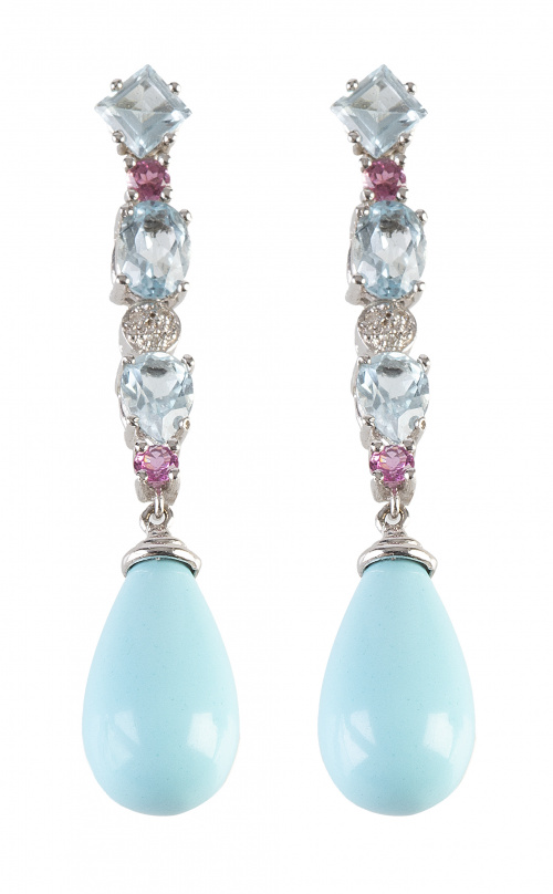 Pendientes largos con perillas de turquesas colgantes de lí