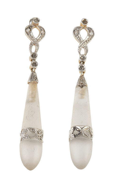 Pendientes largos franceses Art Decó con perilla de cristal