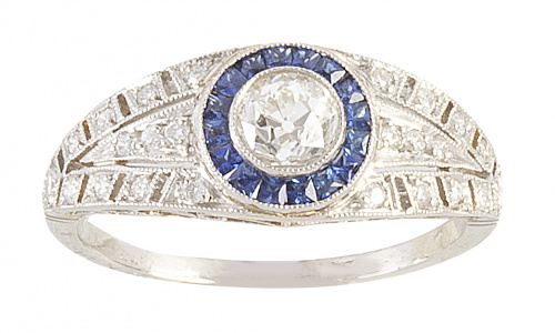 Sortija estilo Art-Decó con ojo de perdiz de brillante y za