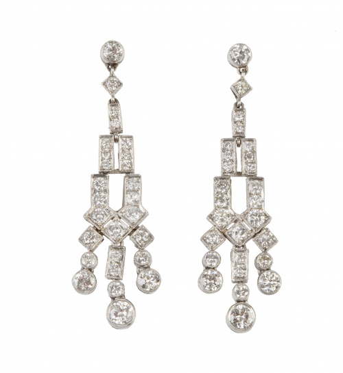 Pendienes largos de brillantes estilo Art-Decó, con bandas 