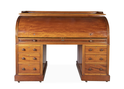 Bureau de tambor de madera de caoba y madera de arce (bird´