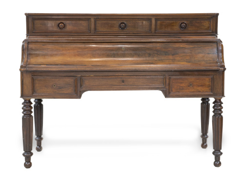 Bureau de cilindro de madera de palosanto.Francia, mediad