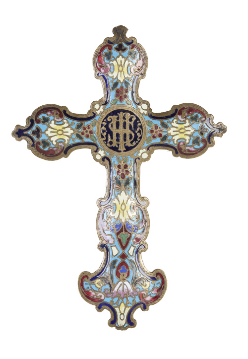 Cruz con esmalte cloissoné.Francia, ff. del S. XIX.