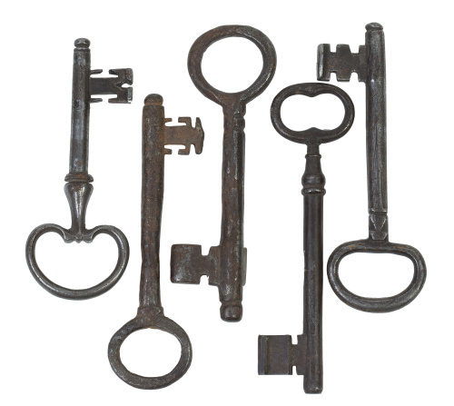Conjunto de cinco llaves de hierro.Castilla, S. XVI - XVI