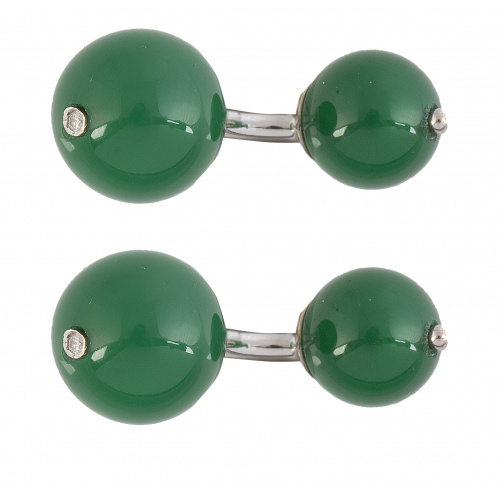 Gemelos dobles de esferas de ágata verde, con un brillante 