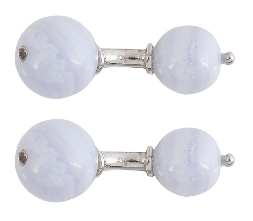  Gemelos dobles de esferas de agata azulada, con una amatis