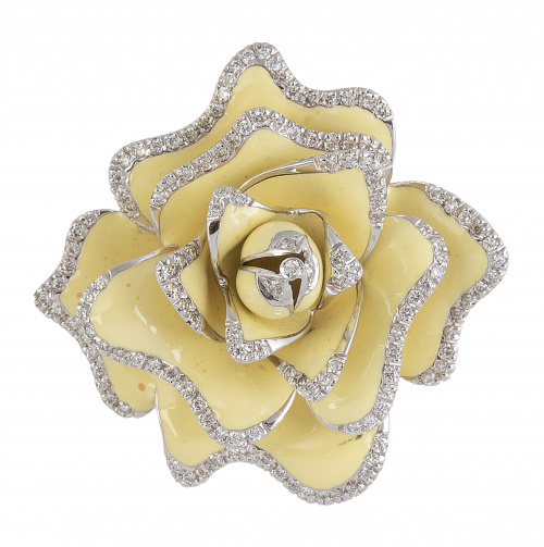 Broche con diseño de flor de esmalte amarillo en pétalos, c