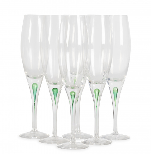 Juego de seis copas de champán "Intermezzo Flute green".O