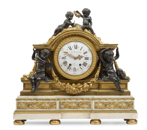 "A. Beurdeley á Paris".Reloj de sobremesa de estilo Luis 