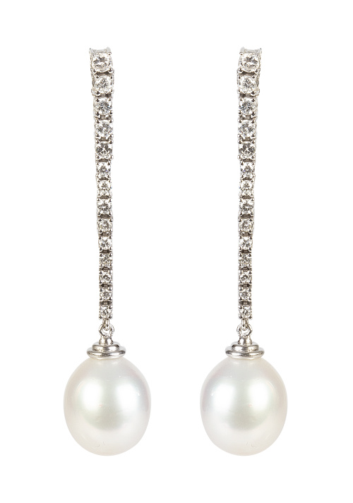 Pendientes largos con perlas australianas ovoides, que pend