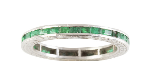 Sortija alianza completa de esmeraldas Art-Decó