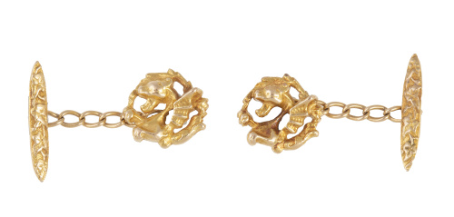 Gemelos Art-Nouveau circulares con figura de dragón 