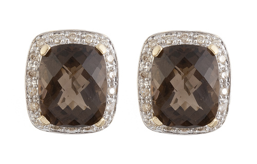 Pendientes con citrino ahumado de talla cojín fantasía, orl