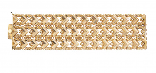 Brazalete ancho con tres bandas de piezas geométricas artic
