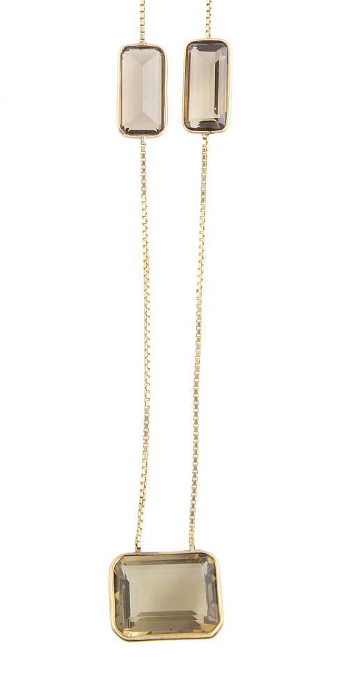 Collar largo con siete citrinos y amatistas de tamaño creci