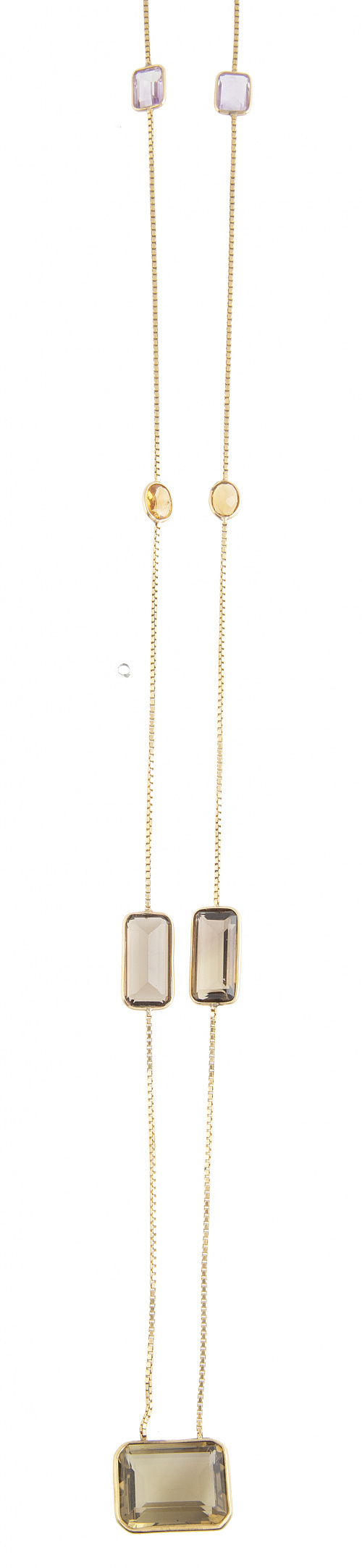 Collar largo con siete citrinos y amatistas de tamaño creci