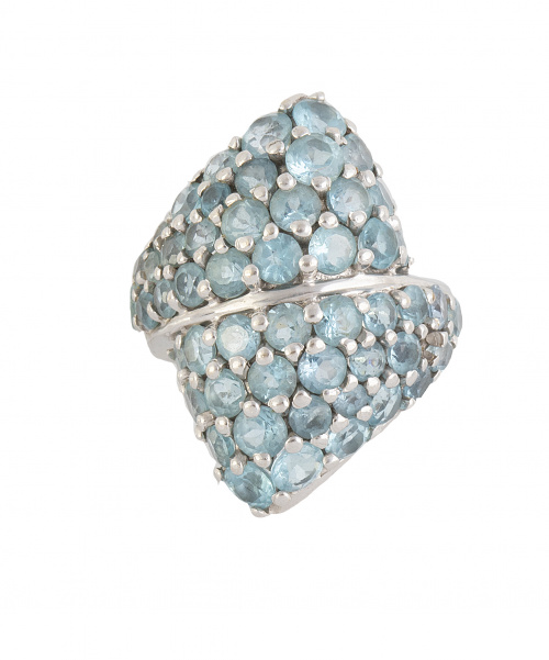 Sortija lanzadera con gran frente de pavé de topacios azule