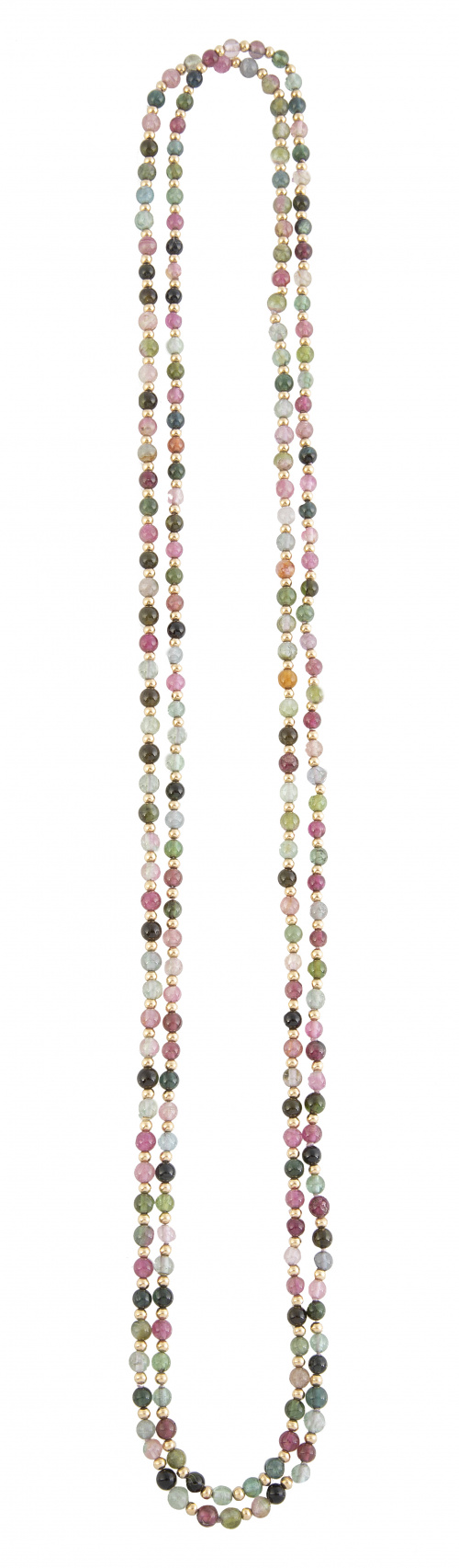 Collar largo de turmalinas de diferentes colores en cuentas