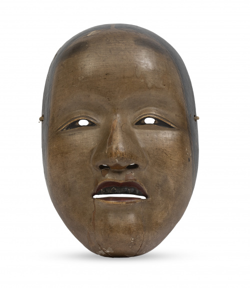Máscara japonesa de teatro Noh de madera tallada y policrom