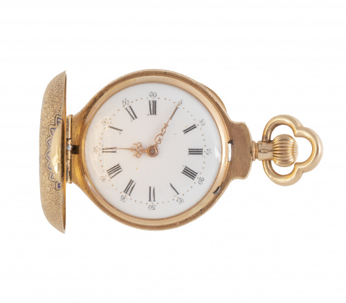 Reloj saboneta S.XIX con caja diseñada a modo de botella, e