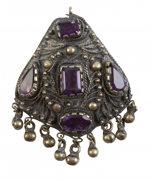 Colgante étnico de origen Indú con amatistas y decoración l