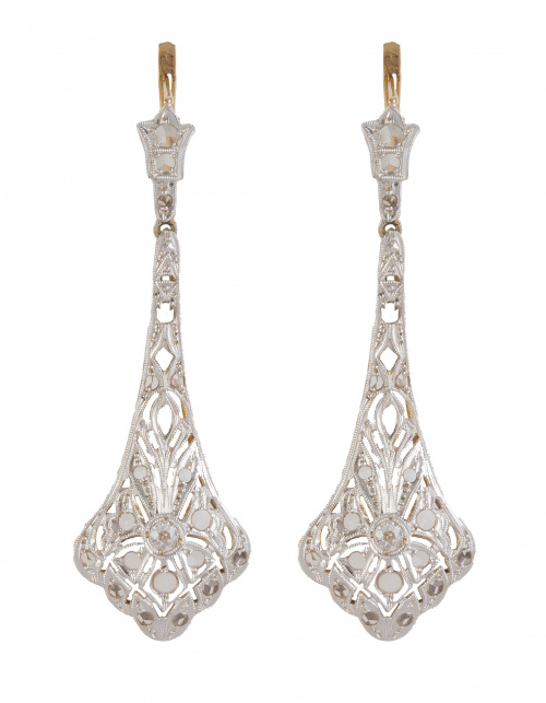 Pendientes largos acampanados de pp. S. XX con diamantes y 