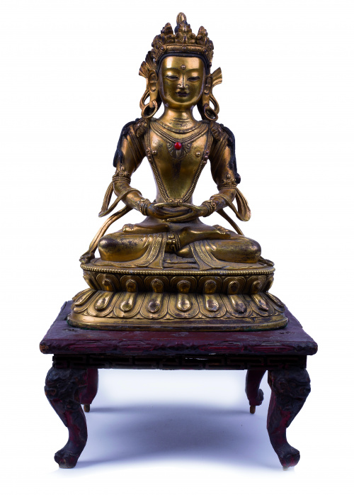Gran Buda en bronce sobre base de madera 