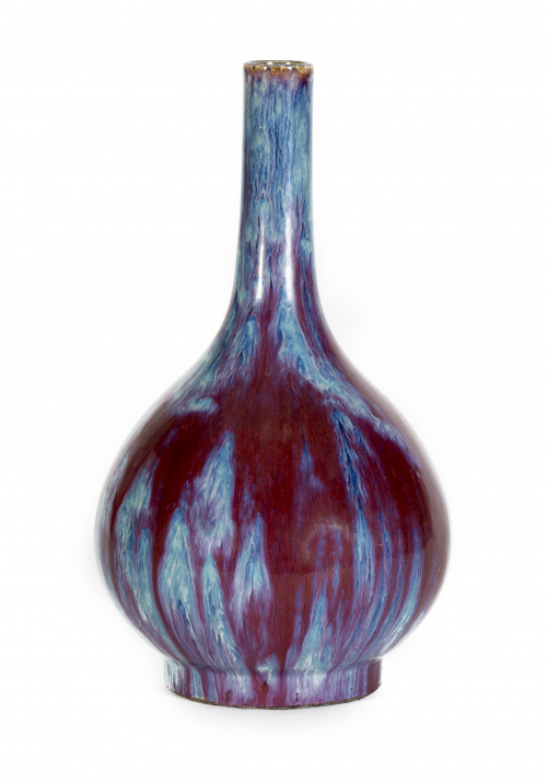 Jarrón Globular en porcelana “flambé glazed”.China, S. XX