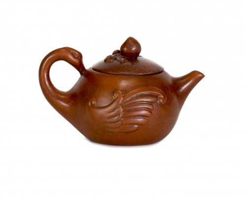 Tetera Yixing en arcilla roja, asa en forma de cuello de ci
