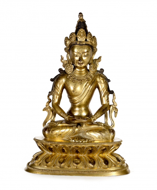 Buda en bronce dorado. Sino tibetano, ff. del S. XIX 